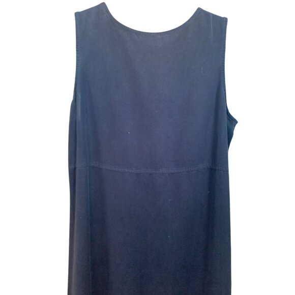 AKS Petite L Sleeveless Navy Tencel Boho Minimalist Maxi Dress With Side Button - Picture 10 of 11